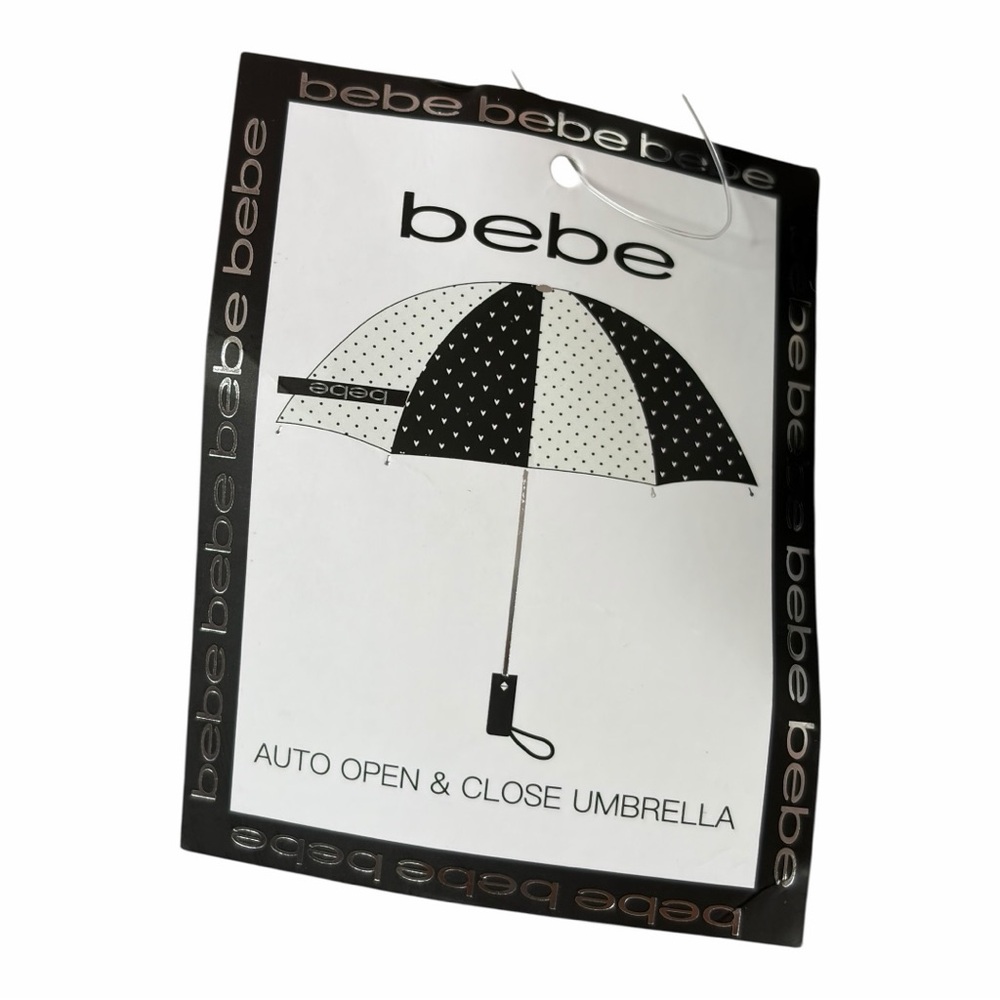 Bebe Black & White Color Block Hearts & Polka Dots Auto Open Umbrella - Picture 2 of 5